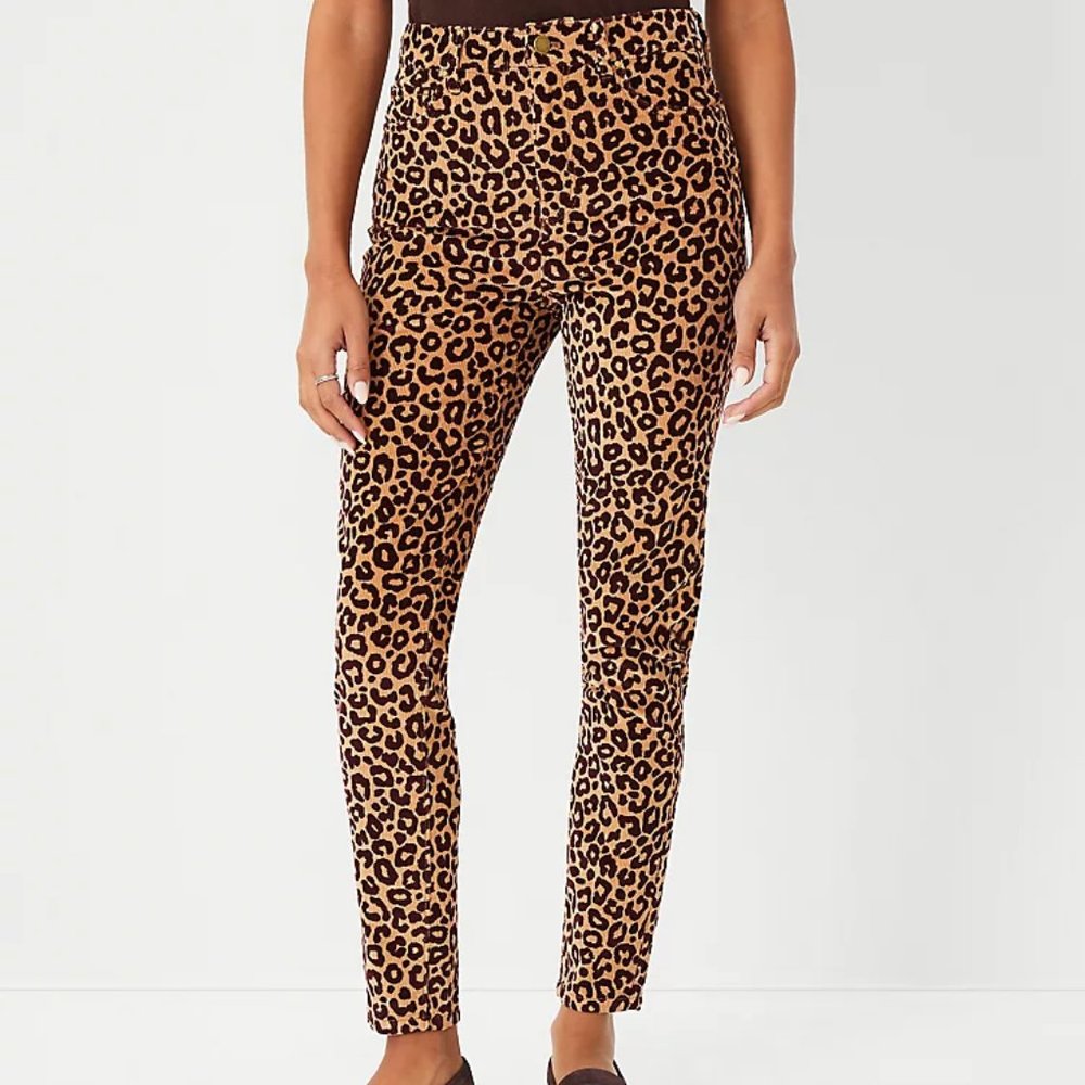 Ann Taylor The Animal Print High Rise Skinny Corduroy Pant Wine Shadow